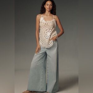 Anthropologie Neutral Natural Open Knit Pieced Crochet Sweater Tank Top